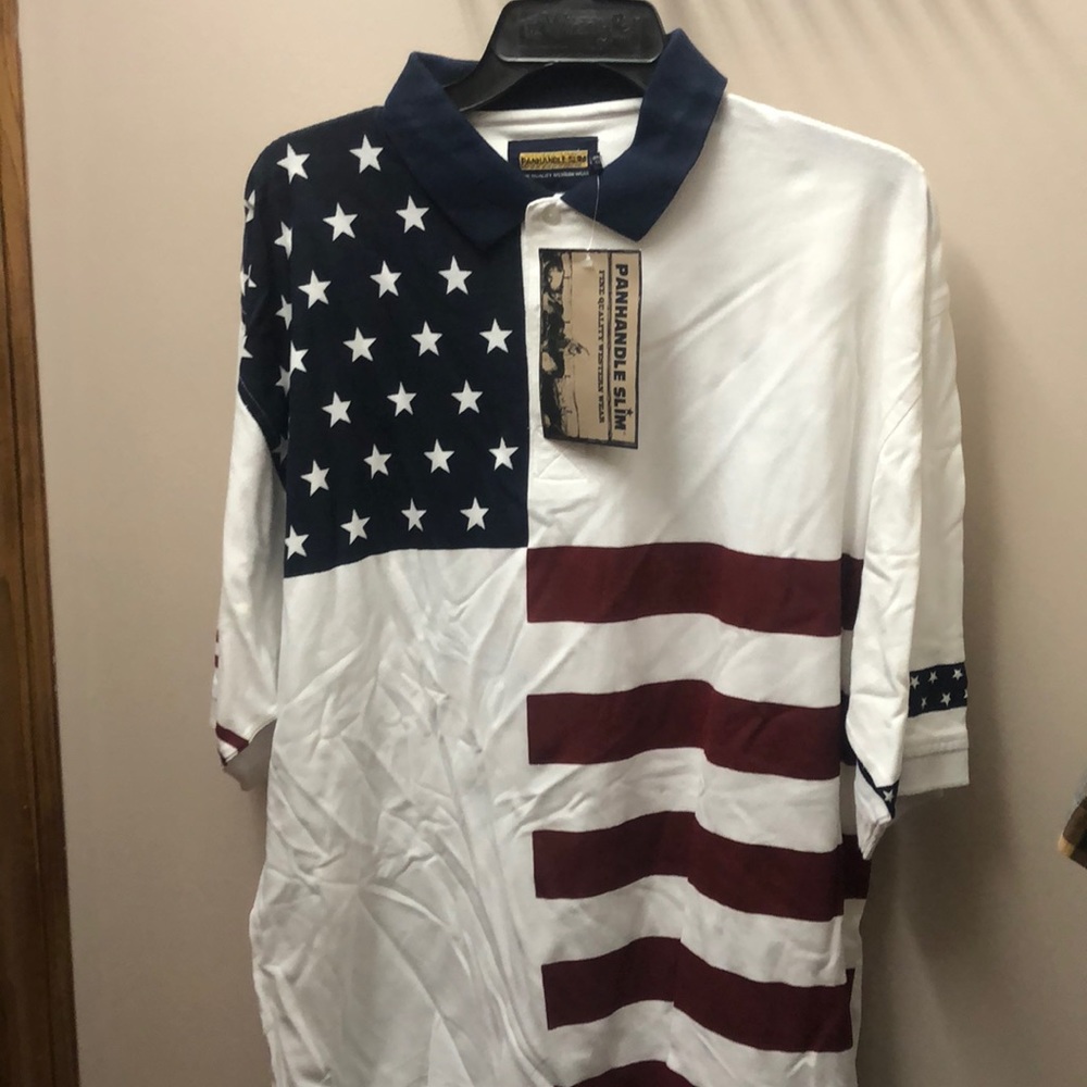 Vintage NWT Panhandle Slim American Flag 🇺🇸 Polo Shirt